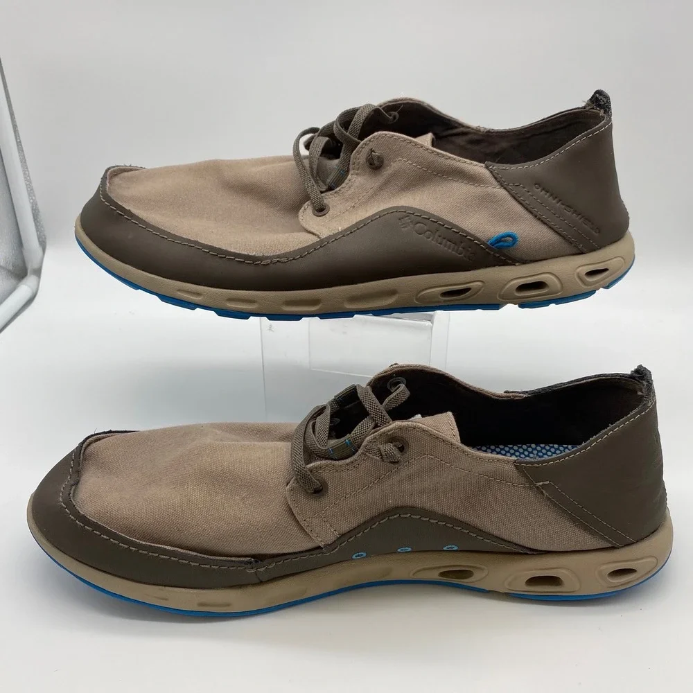 Columbia Bahama Vent PFG Boat Shoes Mens 13 Wide Brown Canvas Leather BI4676-006